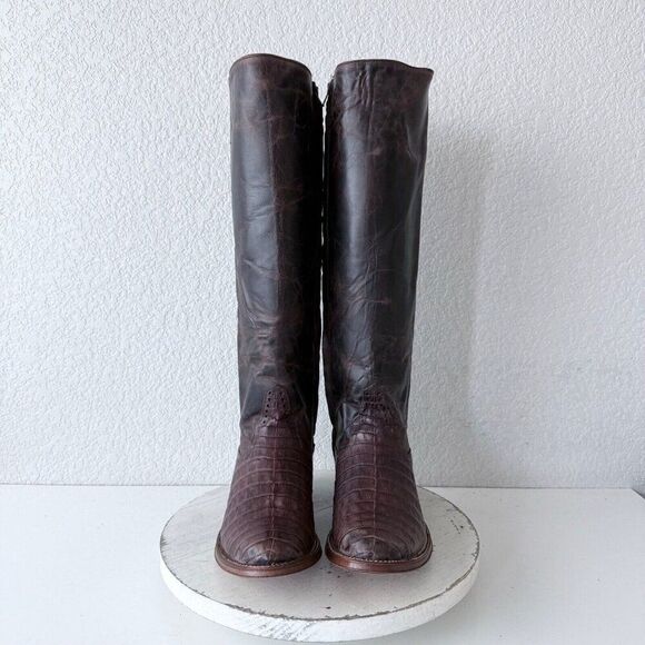 Rod Patrick Womens Cowboy Boots Sz 9B Brown Caiman Leather Riding Boot 17" Tall - Picture 6 of 12